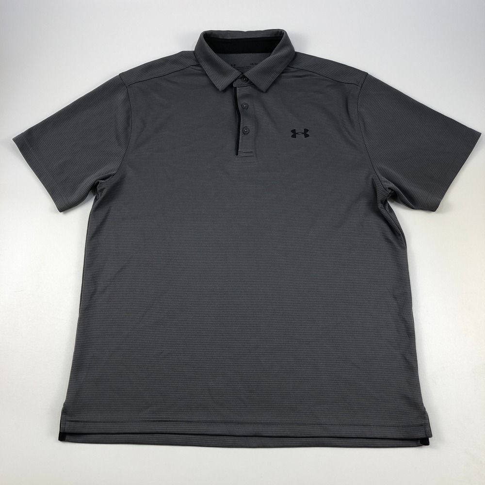 Under Armour Polo Mens Large HeatGear Gray Micro Stripe Performance Golf Tech